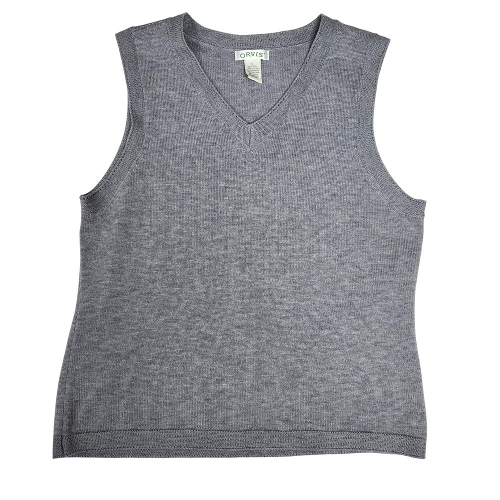 Orvis Wool Cashmere Blend Sweater Vest Layering Knit Preppy Academia Grey Large